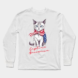 Patriotic Cat, 4th of July Design Long Sleeve T-Shirt